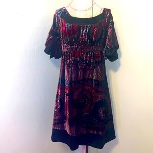 Rare! Weston Wear Anthropologie Black/Red burg Gray velvet Dress- Small (4-6)
